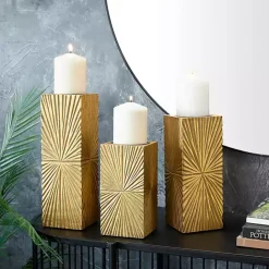 Hot Kirklands Home Distressed Sunburst Candle Holders, Set of 3 Gold