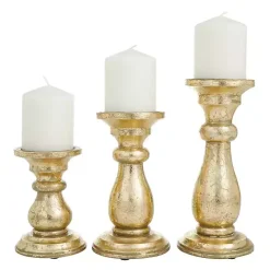 Best Kirklands Home Distressed Wood Candle Holders, Set of 3 Gold