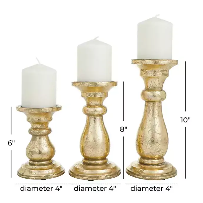 Best Kirklands Home Distressed Wood Candle Holders, Set of 3 Gold
