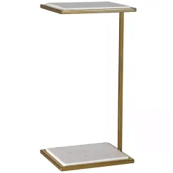 Hot Kirklands Home Gold Elevated Marble Accent Table White