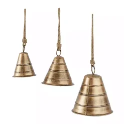 Discount Kirklands Home Flared Metal Hanging Bells, Set of 3 Gold
