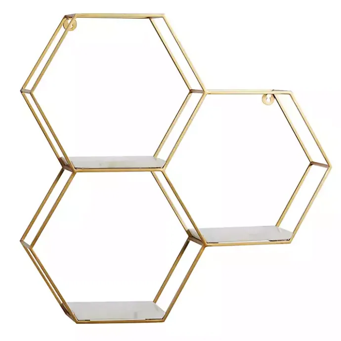 Clearance Kirklands Home Frame Marble Honeycomb Wall Shelf Gold