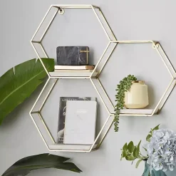Clearance Kirklands Home Frame Marble Honeycomb Wall Shelf Gold