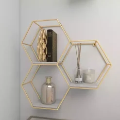 Clearance Kirklands Home Frame Marble Honeycomb Wall Shelf Gold