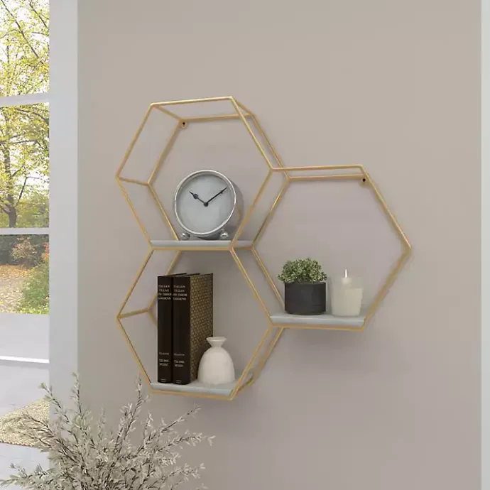 Clearance Kirklands Home Frame Marble Honeycomb Wall Shelf Gold