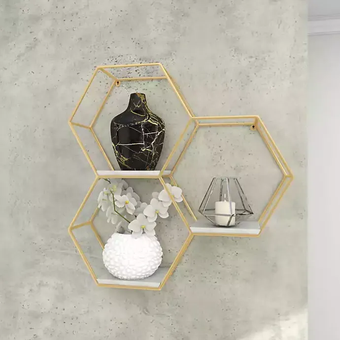 Clearance Kirklands Home Frame Marble Honeycomb Wall Shelf Gold
