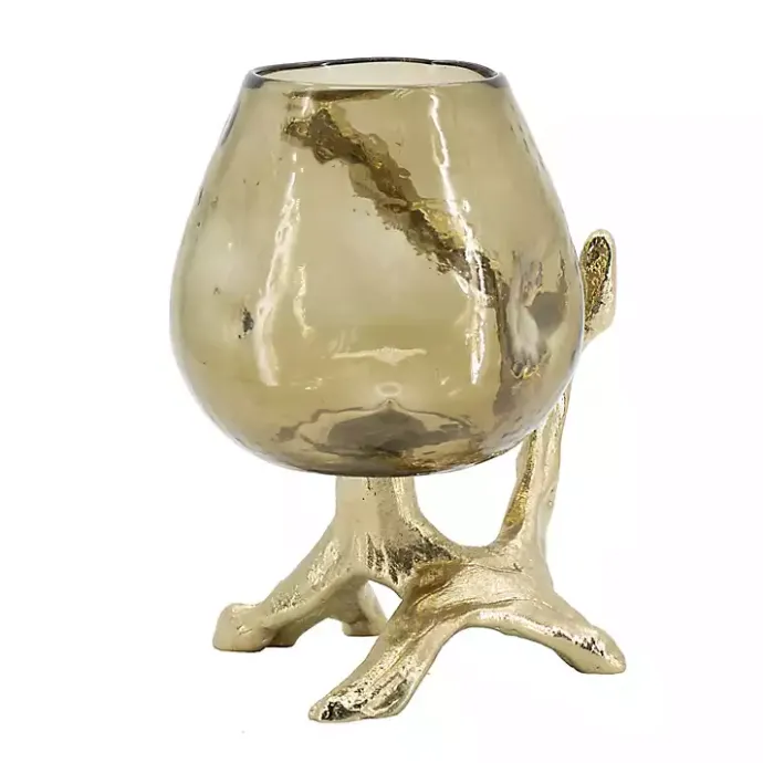 New Kirklands Home Glass and Metal Driftwood Candle Holder Gold