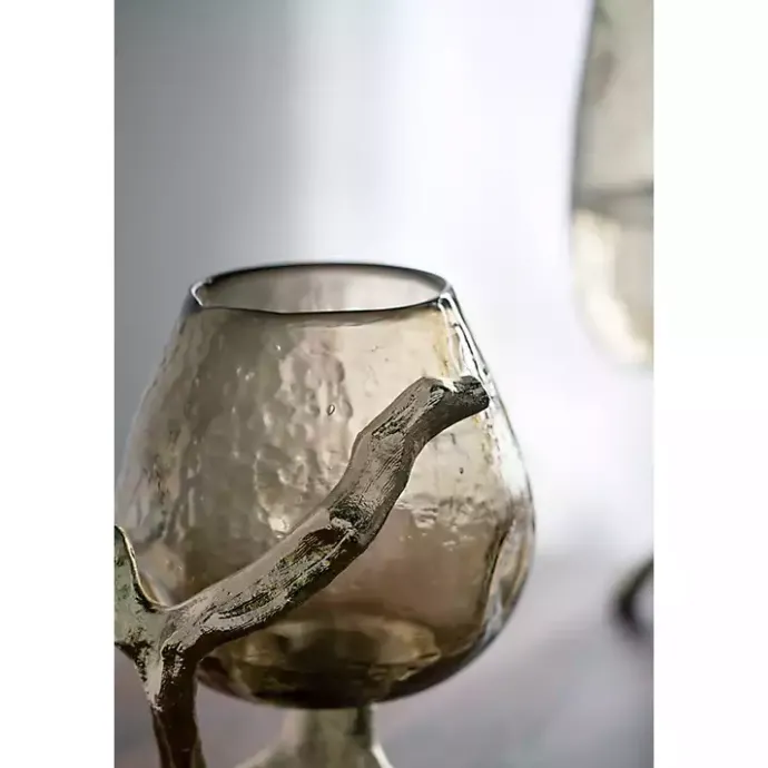New Kirklands Home Glass and Metal Driftwood Candle Holder Gold
