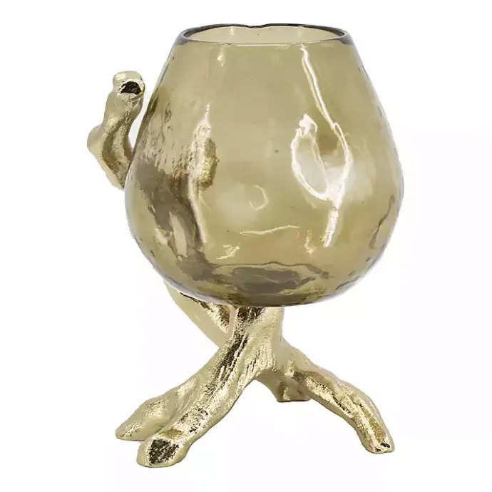 New Kirklands Home Glass and Metal Driftwood Candle Holder Gold
