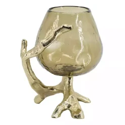 New Kirklands Home Glass and Metal Driftwood Candle Holder Gold
