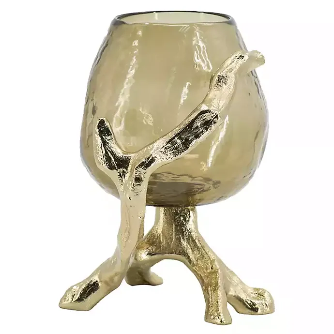 New Kirklands Home Glass and Metal Driftwood Candle Holder Gold