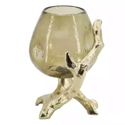 New Kirklands Home Glass and Metal Driftwood Candle Holder Gold