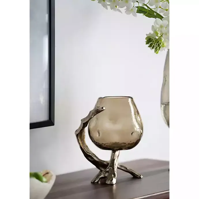 New Kirklands Home Glass and Metal Driftwood Candle Holder Gold