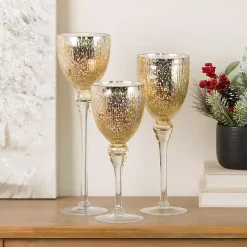 Online Kirklands Home Glass Hurricane Charismas, Set of 3 Gold