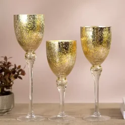 Online Kirklands Home Glass Hurricane Charismas, Set of 3 Gold