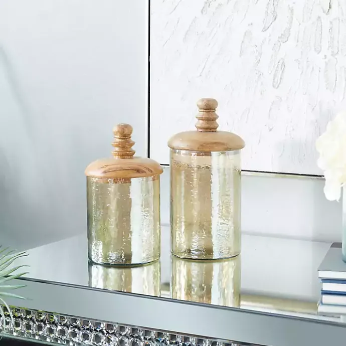 Sale Kirklands Home Glass Jars, Set of 2 Gold