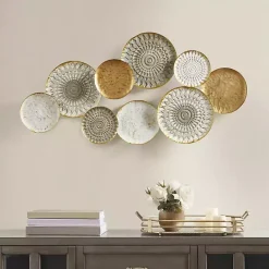 Online Kirklands Home Gray White Metal Connected Circle Wall Plaque Gold
