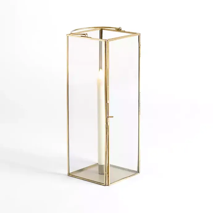 Kirklands Home Iron & Glass Taper Candle Lantern, 14 in. Gold