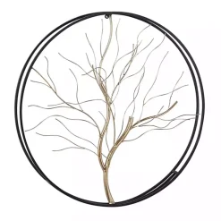 Online Kirklands Home Gold Iron Leaf-Less Tree Round Frame Wall Plaque Black