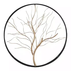 Online Kirklands Home Gold Iron Leaf-Less Tree Round Frame Wall Plaque Black