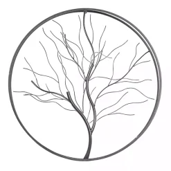 Online Kirklands Home Gold Iron Leaf-Less Tree Round Frame Wall Plaque Black