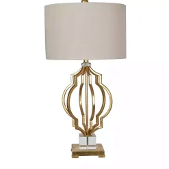 Best Kirklands Home Gold Leaf Caged Table Lamp Tan