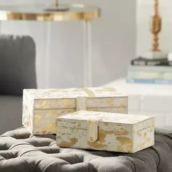 Discount Kirklands Home Gold Leather Hide Rustic 2-pc. Box Set