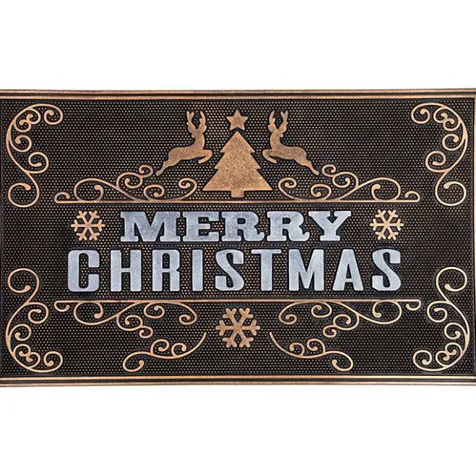New Kirklands Home Gold Merry Christmas Rubber Doormat