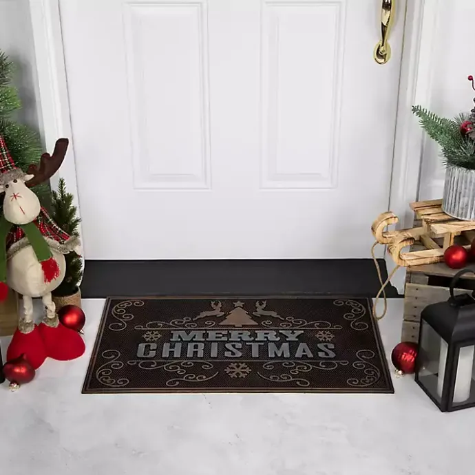 New Kirklands Home Gold Merry Christmas Rubber Doormat