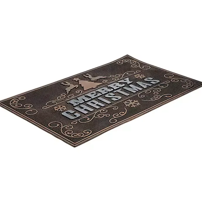 New Kirklands Home Gold Merry Christmas Rubber Doormat