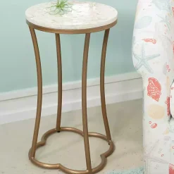 Outlet Kirklands Home Gold Metal and Capiz Shell Top Accent Table