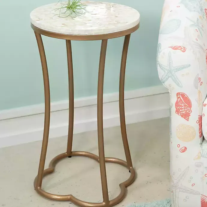 Outlet Kirklands Home Gold Metal and Capiz Shell Top Accent Table