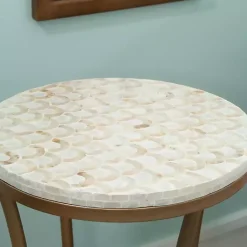 Outlet Kirklands Home Gold Metal and Capiz Shell Top Accent Table