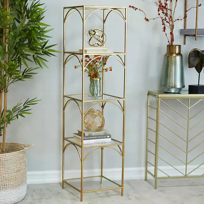 Sale Kirklands Home Metal and Clear Glass 4-Tier Shelf Gold