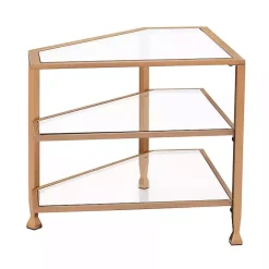 Hot Kirklands Home Metal and Glass Corner TV Stand Gold