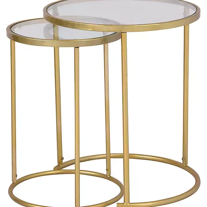 Sale Kirklands Home Gold Metal and Glass Nesting 2-pc Accent Table Set