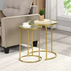 Sale Kirklands Home Gold Metal and Glass Nesting 2-pc Accent Table Set
