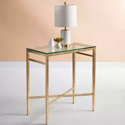 Best Kirklands Home Gold Metal and Glass Side Table