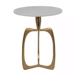 New Kirklands Home Gold Metal and Marble Modern Abstract Accent Table White