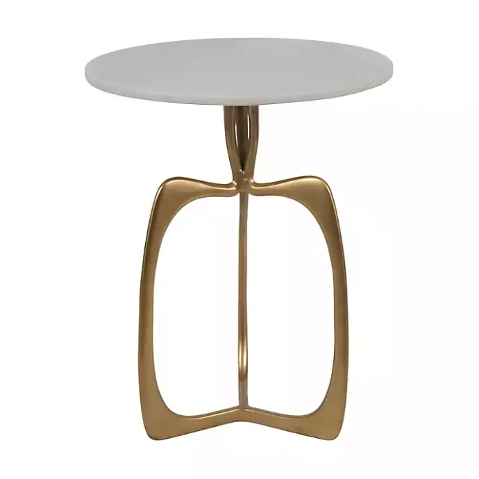 New Kirklands Home Gold Metal and Marble Modern Abstract Accent Table White