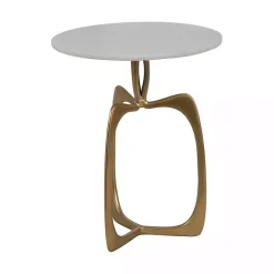 New Kirklands Home Gold Metal and Marble Modern Abstract Accent Table White