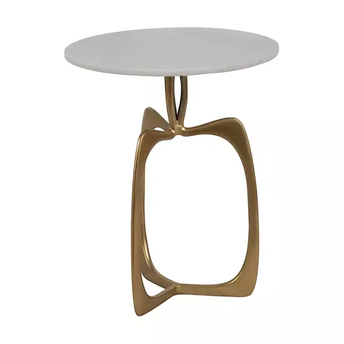 New Kirklands Home Gold Metal and Marble Modern Abstract Accent Table White