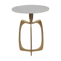 New Kirklands Home Gold Metal and Marble Modern Abstract Accent Table White