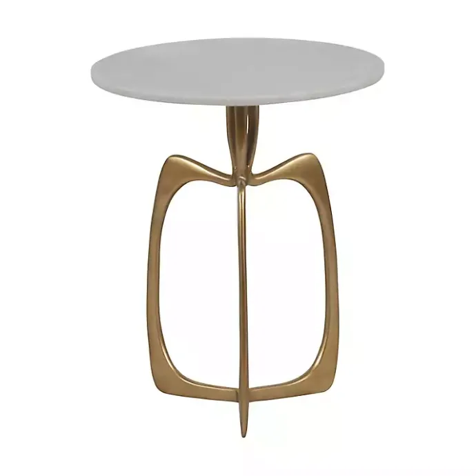 New Kirklands Home Gold Metal and Marble Modern Abstract Accent Table White