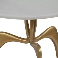 New Kirklands Home Gold Metal and Marble Modern Abstract Accent Table White