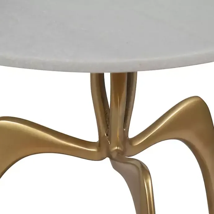 New Kirklands Home Gold Metal and Marble Modern Abstract Accent Table White
