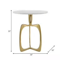 New Kirklands Home Gold Metal and Marble Modern Abstract Accent Table White