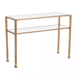 Discount Kirklands Home Metal and Tempered Glass Console Table Gold