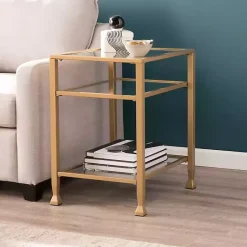 Outlet Kirklands Home Metal and Tempered Glass Side Table Gold