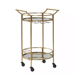 Clearance Kirklands Home Gold Metal Frame Bar Cart with Mirrored Shelves